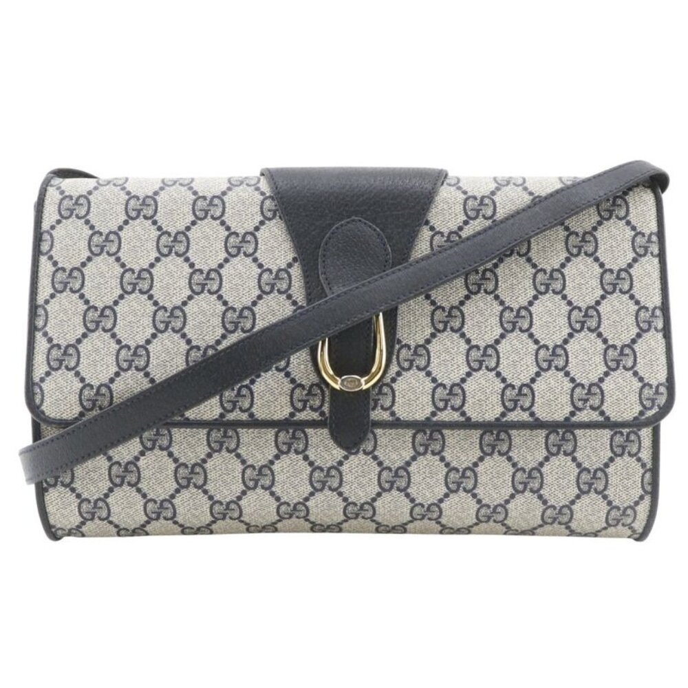 Gucci Vintage 2-Way Clutch 904.02.050 GG Plus Gray Navy Shoulder Bag Gray